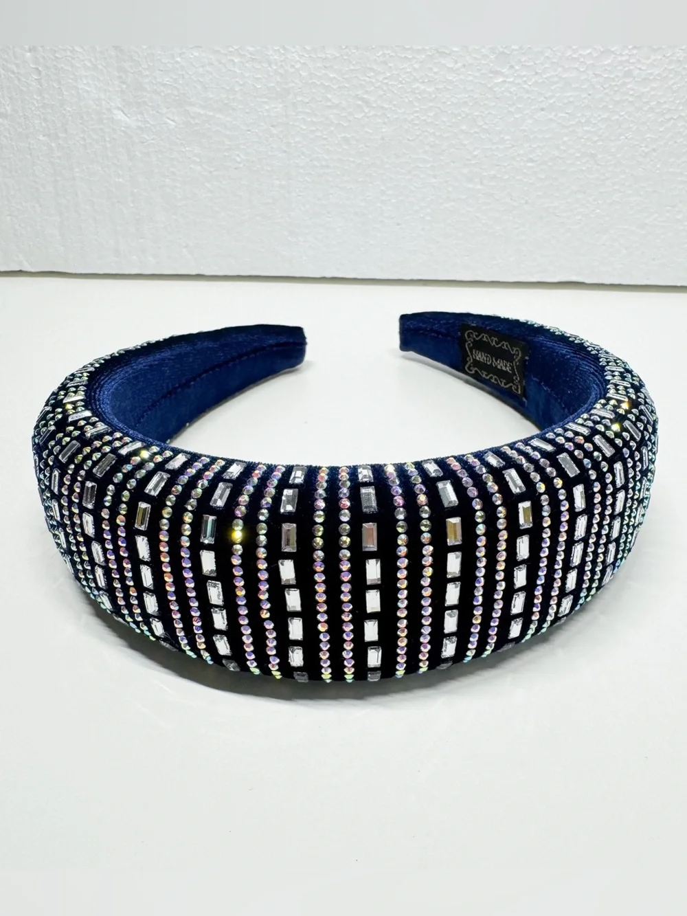 Handmade Navy Blue Crystal Rhinestone Padded Headband